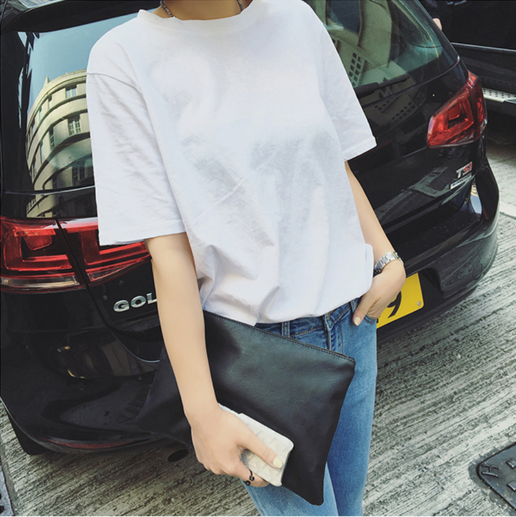 2017夏裝純棉體恤韓版寬鬆簡約學院風純色短袖T恤女學生中袖上衣
